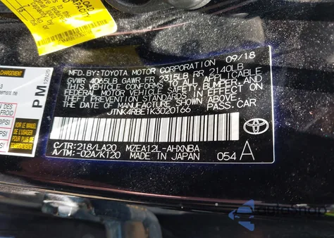 2019 Toyota Corolla Xse из США, поврежденный, VIN JTNK4RBE1K3020166